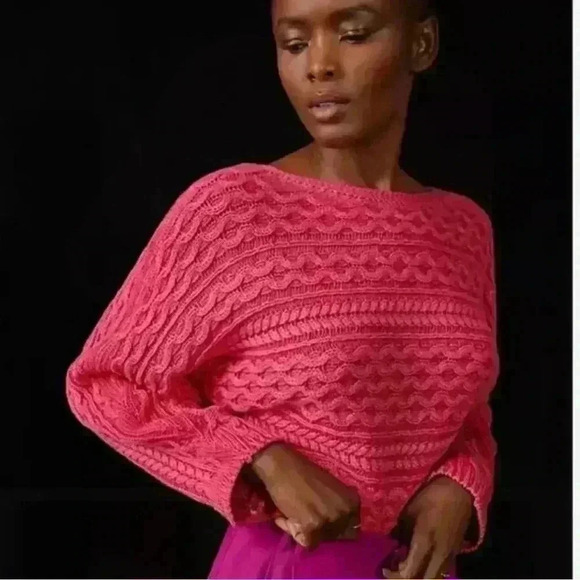 Anthropologie Sweaters - NWOT Anthropologie Pilcro hot pink fisherman sweater xsmall